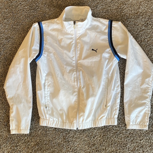 PUMA White Track Full Zip Windbreaker, Mock neck, Women’s size M - Picture 3 of 12